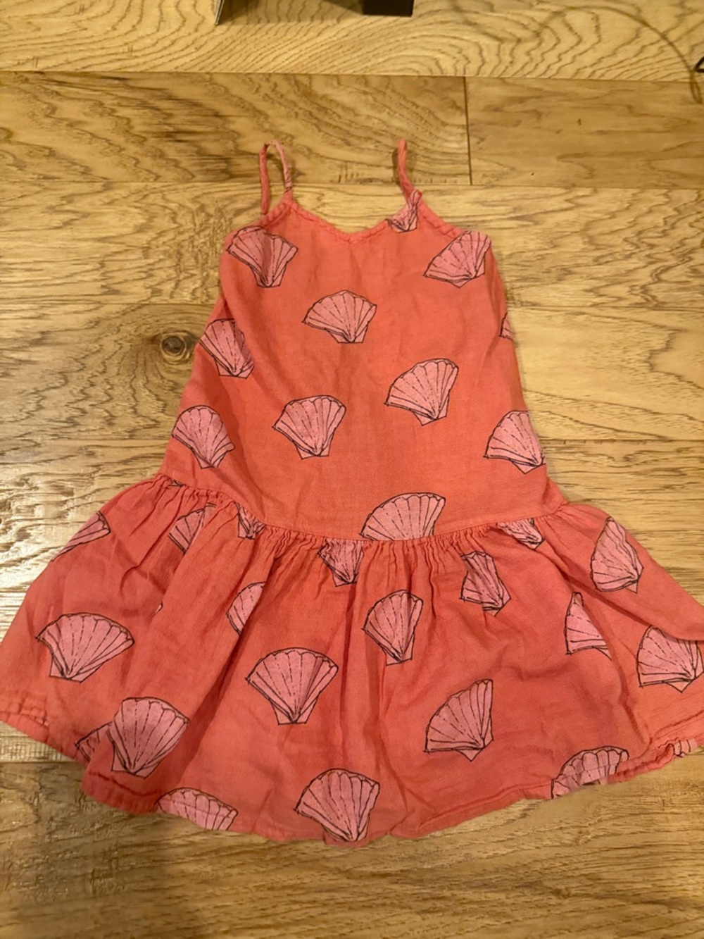 Girls' Coral Shell-Print Casual Dress